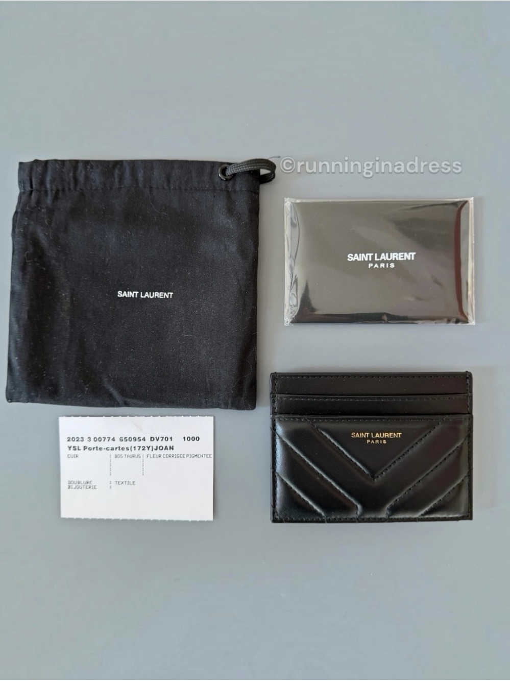 Saint Laurent YSL Joan Quilted Leather Card Case Holder Wallet Black Gold Stamp - Picture 1 of 9